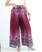 Pantalon Viscose Papillon thaïlandais rouge avec élastique à la taille - motif plume paon