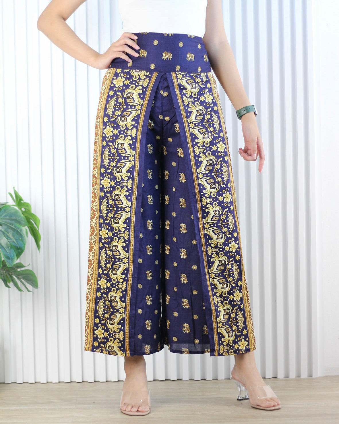 Pantalon pancake thaïlandais en viscose avec taille smockée