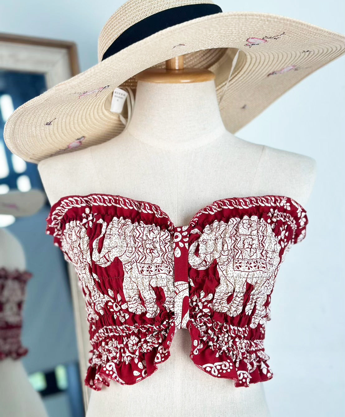 Bustier Éléphant – Top Bandeau Boho en viscose rouge