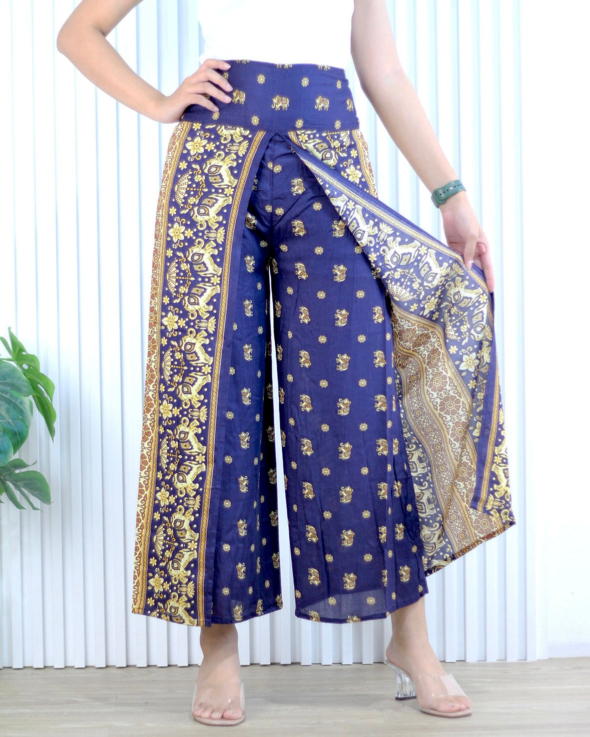 Pantalon pancake thaïlandais en viscose avec taille smockée